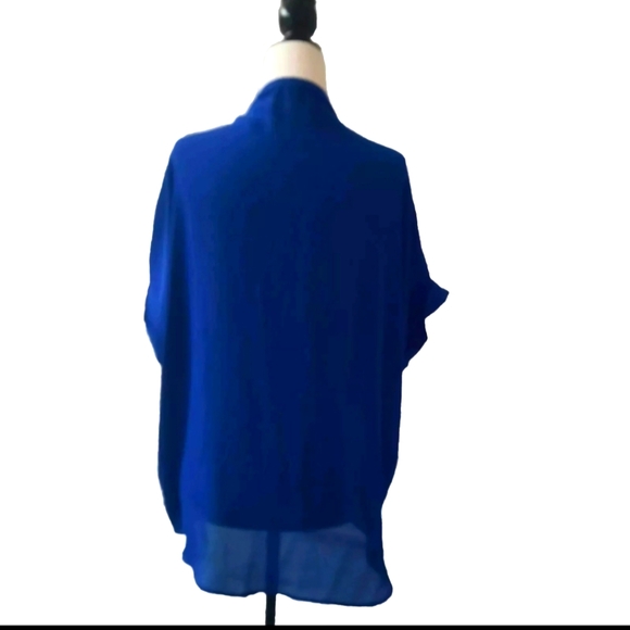 Forever21 Royal Blue V Cutout Cap Sleeve Blouse Button Up Size - Picture 3 of 5